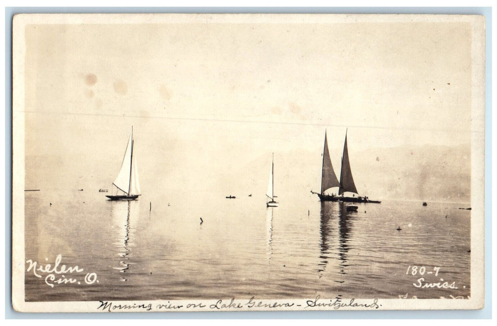 c1940's Morning View of Lake Geneva Switzerland Unposted RPPC Photo Postcard