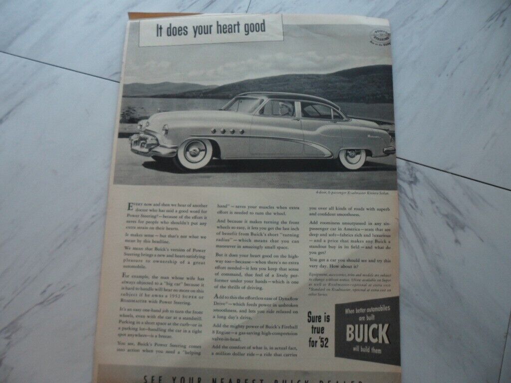 1952 52 Buick Roadmaster Riviera Sedan large-magazine car ad