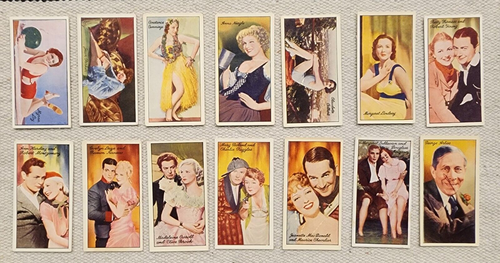 1935 CARRERAS FAMOUS FILM STARS LOT OF 14 LOY COLBERT CHEVALIER ARLISS YOUNG