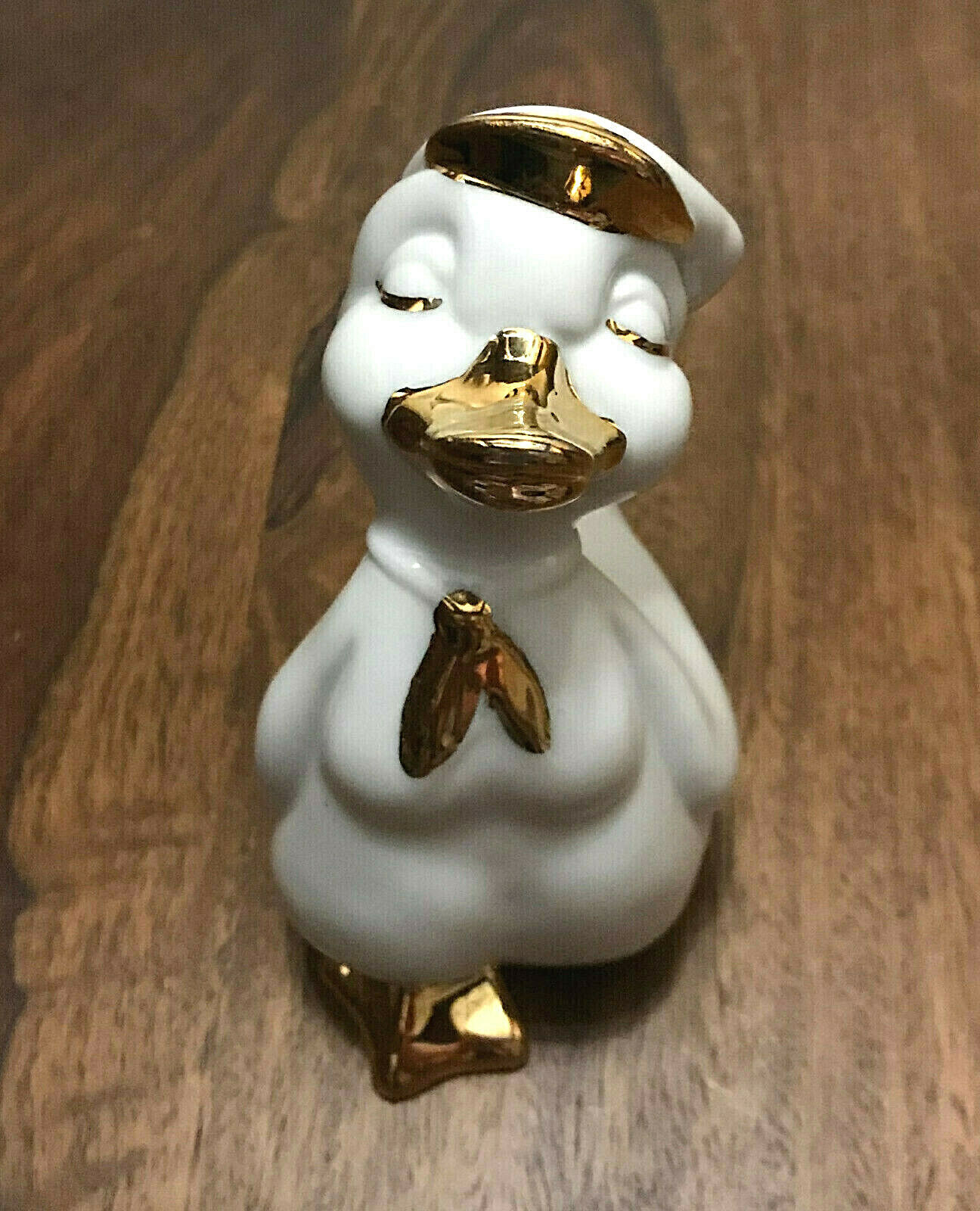 White Porcelain Ceramic French Duck with Gold Gilding Accents 5\