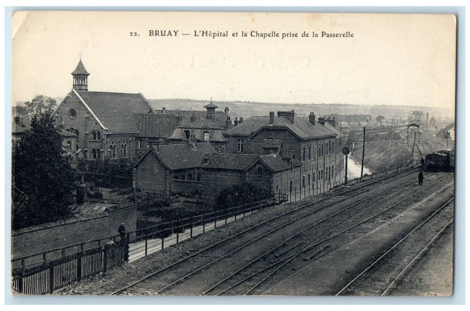 c1910 The Hospital The Chapel Taken From Footbridge Bruay France Postcard
