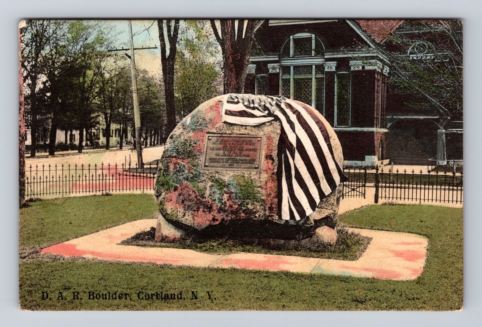Cortland NY-New York, DAR Boulder, Antique, Vintage c1908 Souvenir Postcard