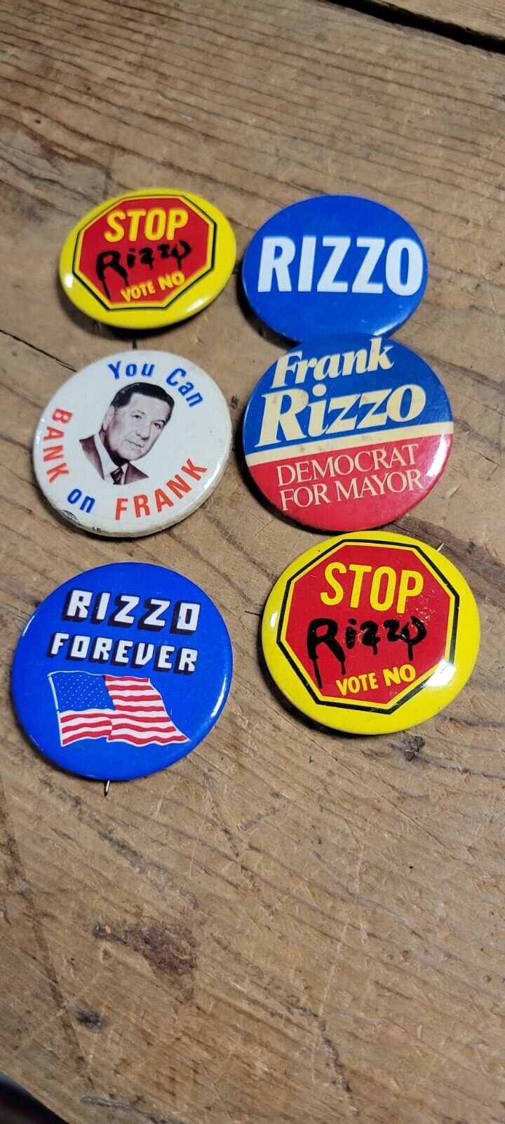 6 Old Vintage Frank Rizzo PA Mayor Pennsylvania Mixed Campaign Pin Button Lot
