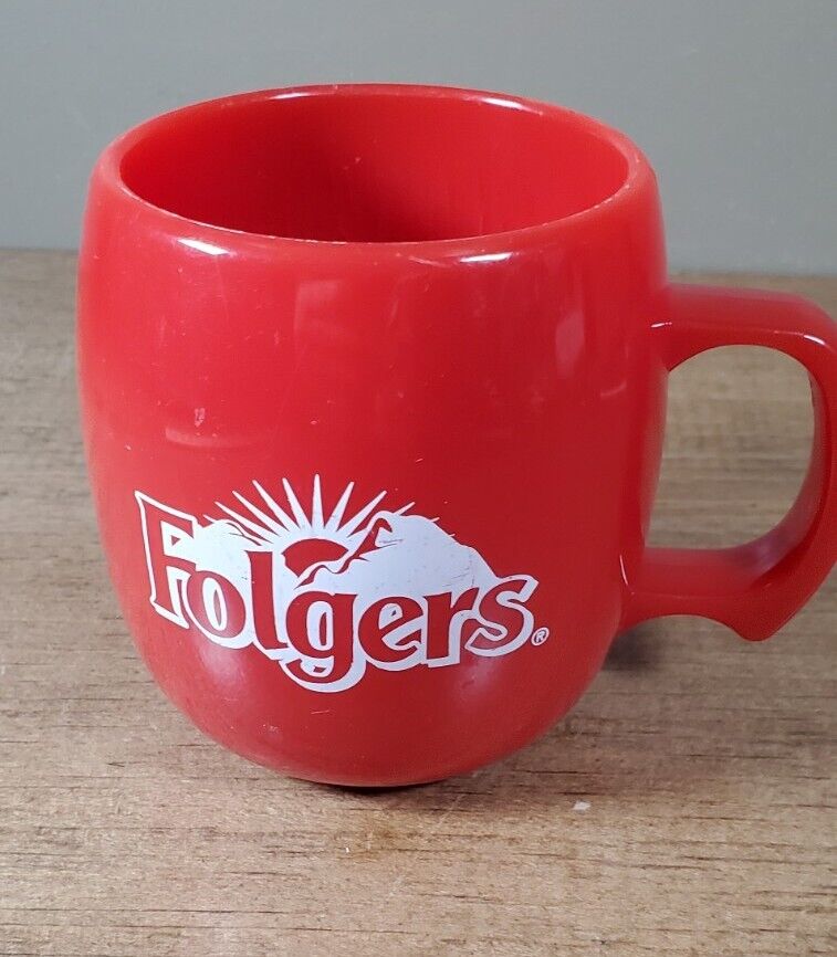 Vintage Folgers Red White Round Plastic Mug Cup Made In USA