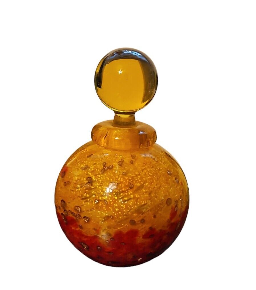 Murano Glass Franco Moretti Perfume Bottle Red Gold Signed Vintage Imperfect 