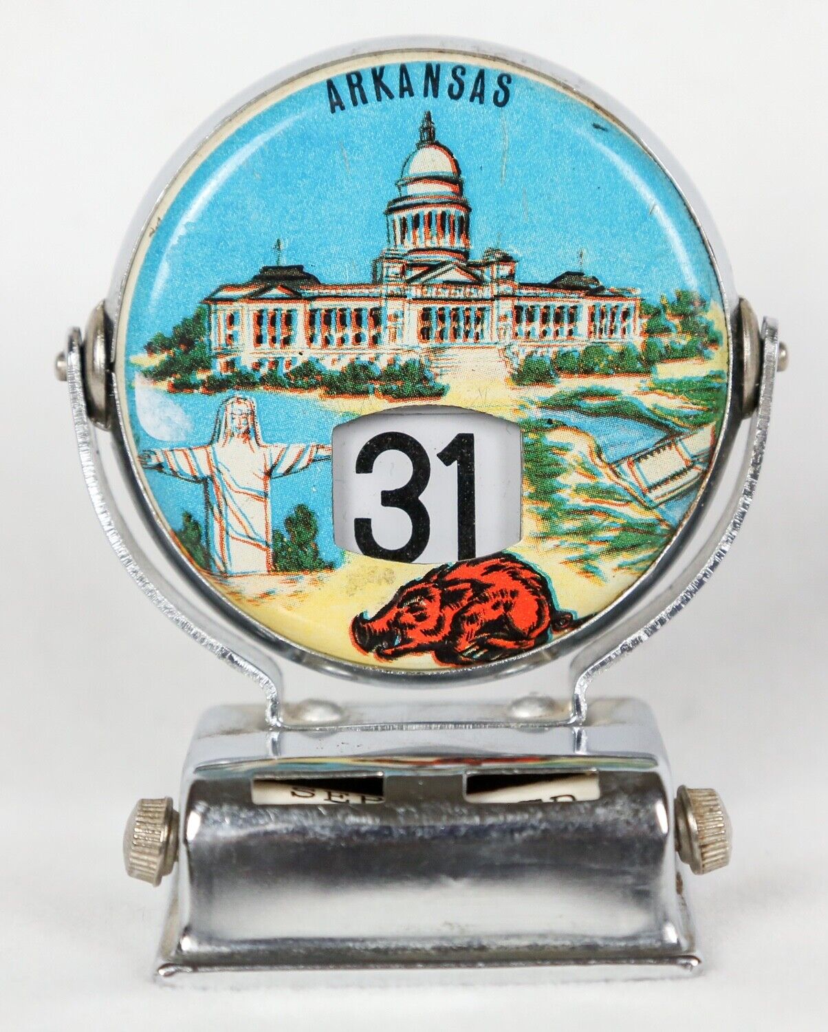 Vintage Perpetual Calendar Arkansas State Capitol Razorback 3” tall Souvenir