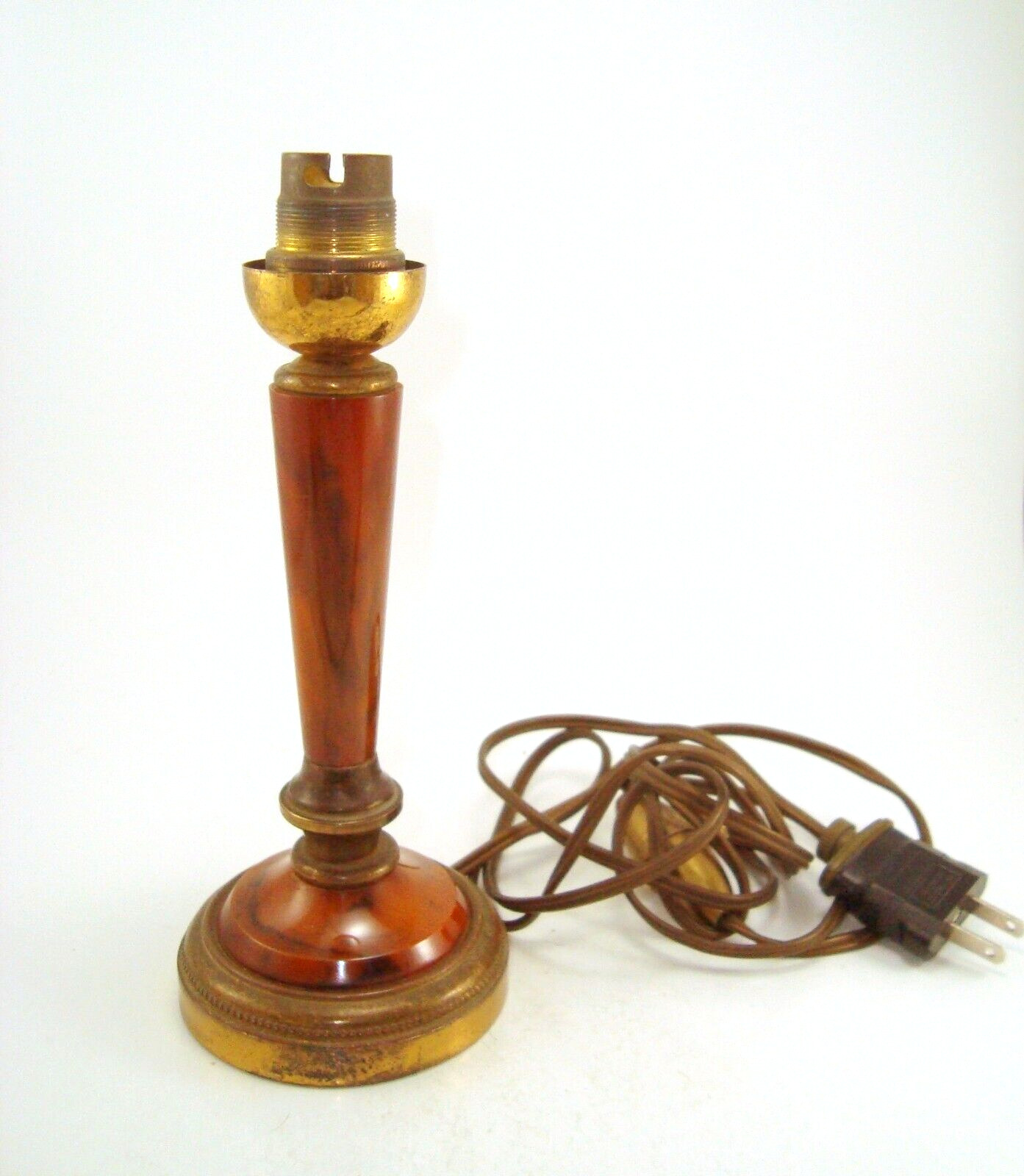 Art Deco Swirly Butterscotch Amber Color Bakelite & Brass Lamp 334 grams