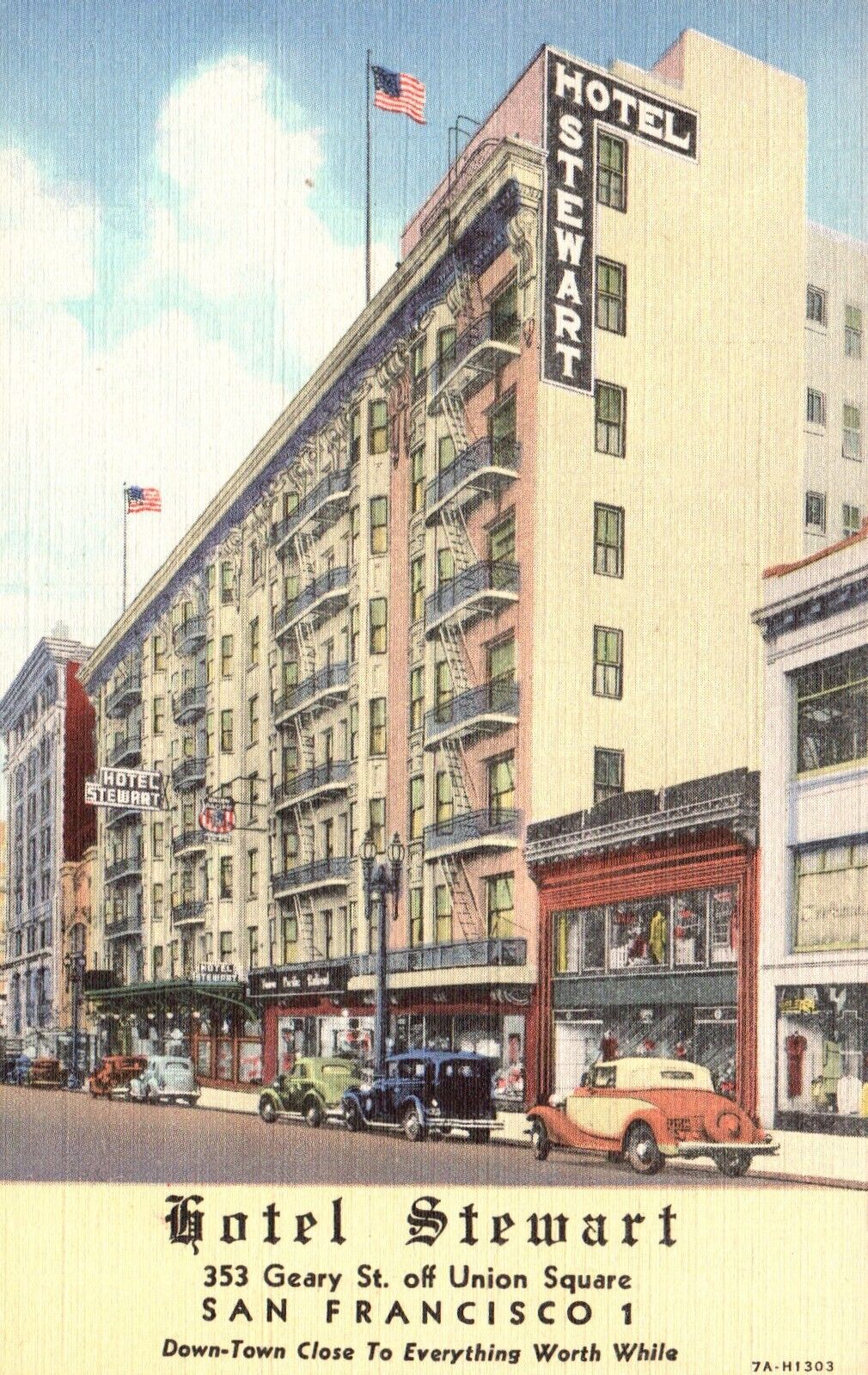 Postcard CA San Francisco California Hotel Stewart Linen Vintage PC G1366