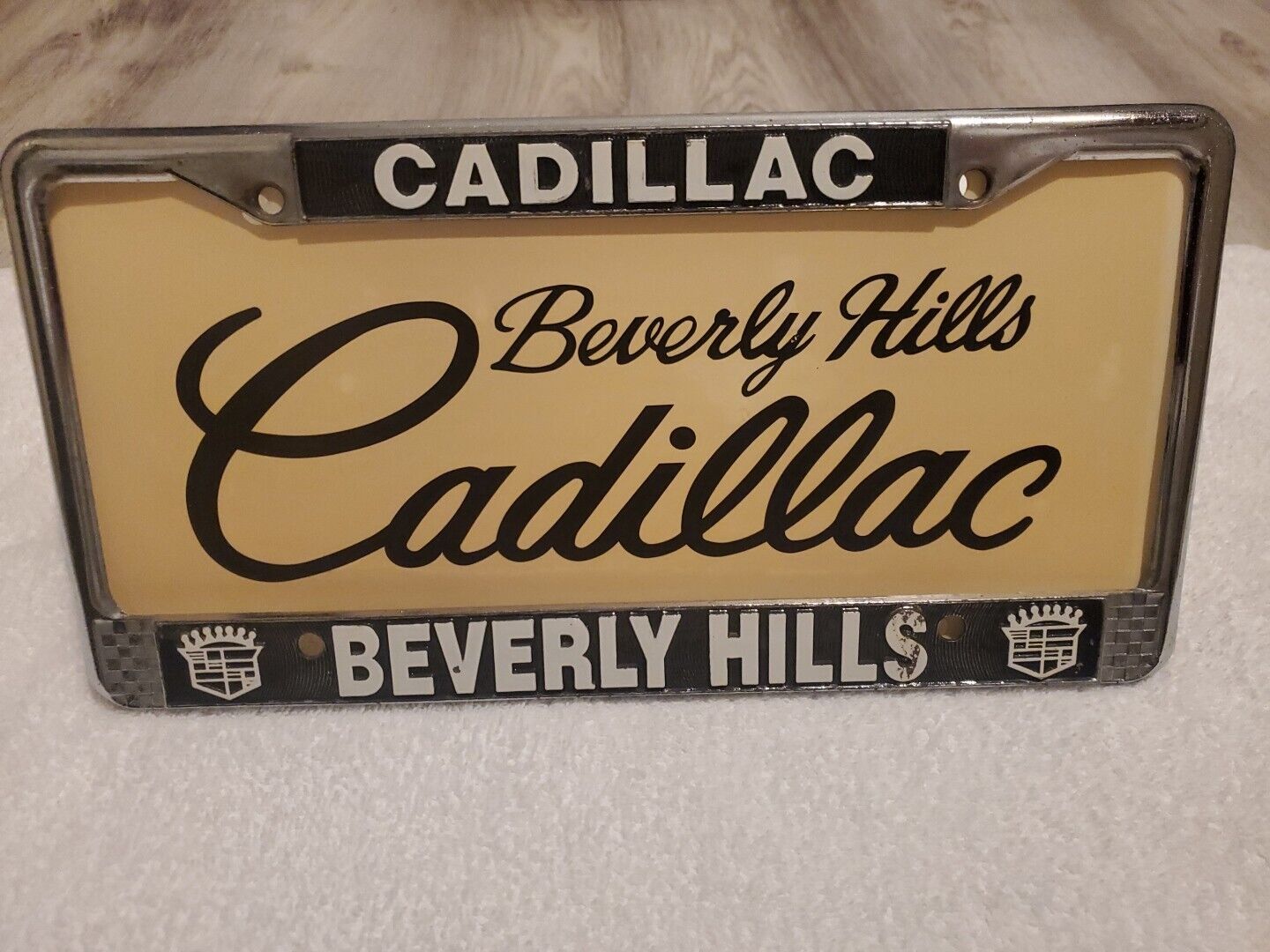 Beverly Hills Cadillac Car Dealer License Plate Frame and Insert Very Rare Gem