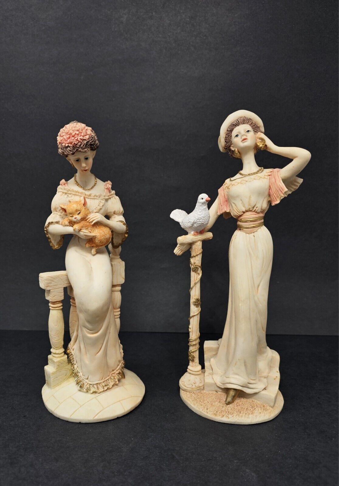 Set Of 2 Artmark Marlo Collection Figurines - Lady With Cat Lady With Bird