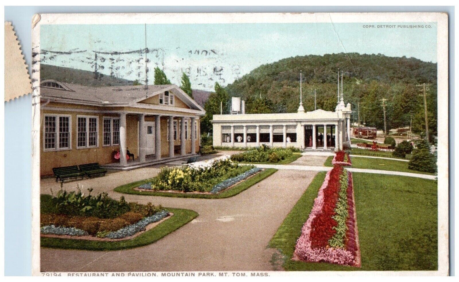 1913 Restaurant And Pavilion Mountain Park Mt. Tom Holyoke MA Phostint Postcard