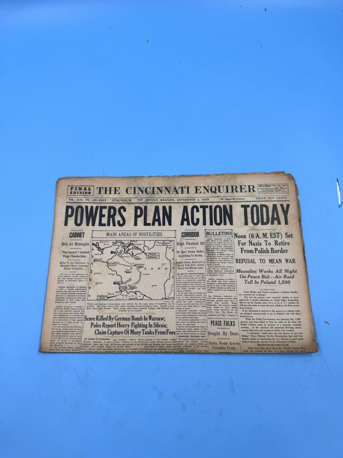 Powers Plan Action Today The Cincinnati Enquirer September 3 1939