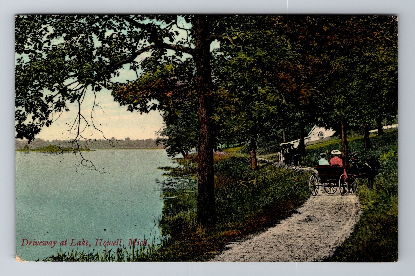 Howell, MI-Michigan, Driveway At Lake Antique, Vintage Postcard