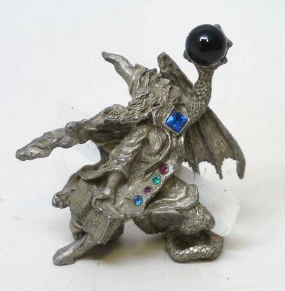 SUNGLO Pewter Wizard with Book Holding Orb Figure