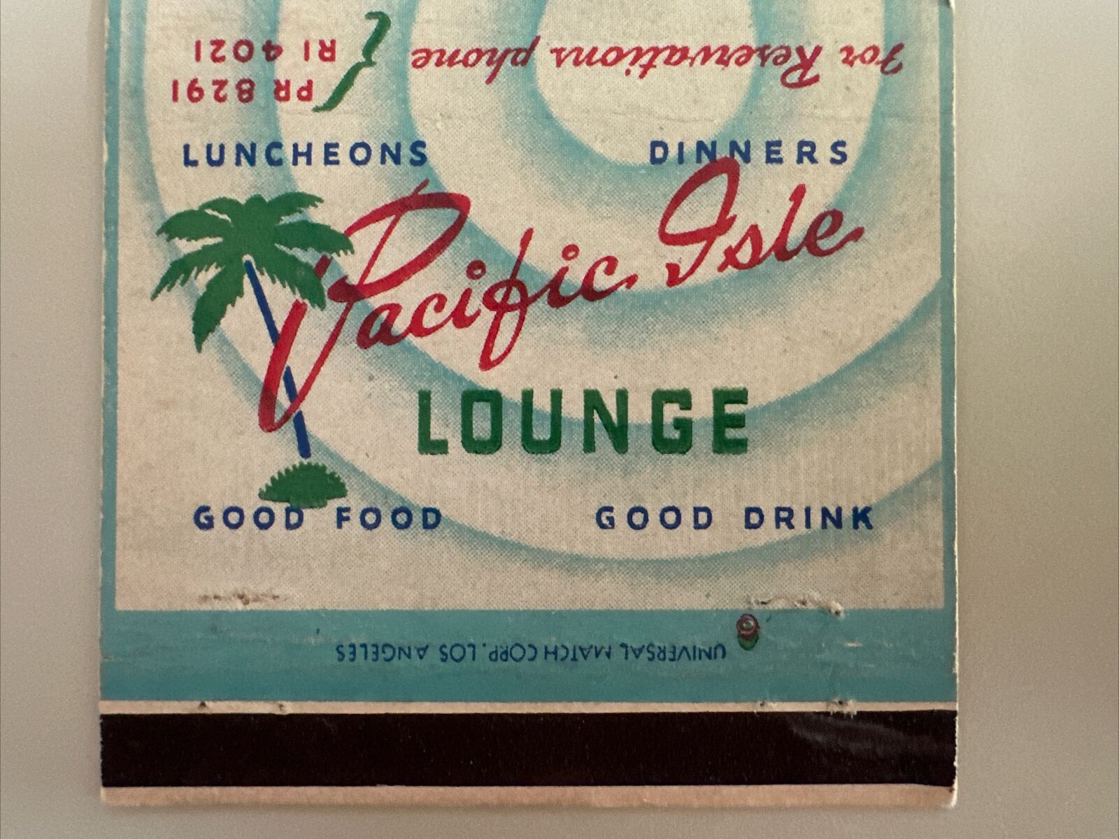 Vintage 1940s Pacific Isle Lounge Los Angeles Matchbook Cover Tiki