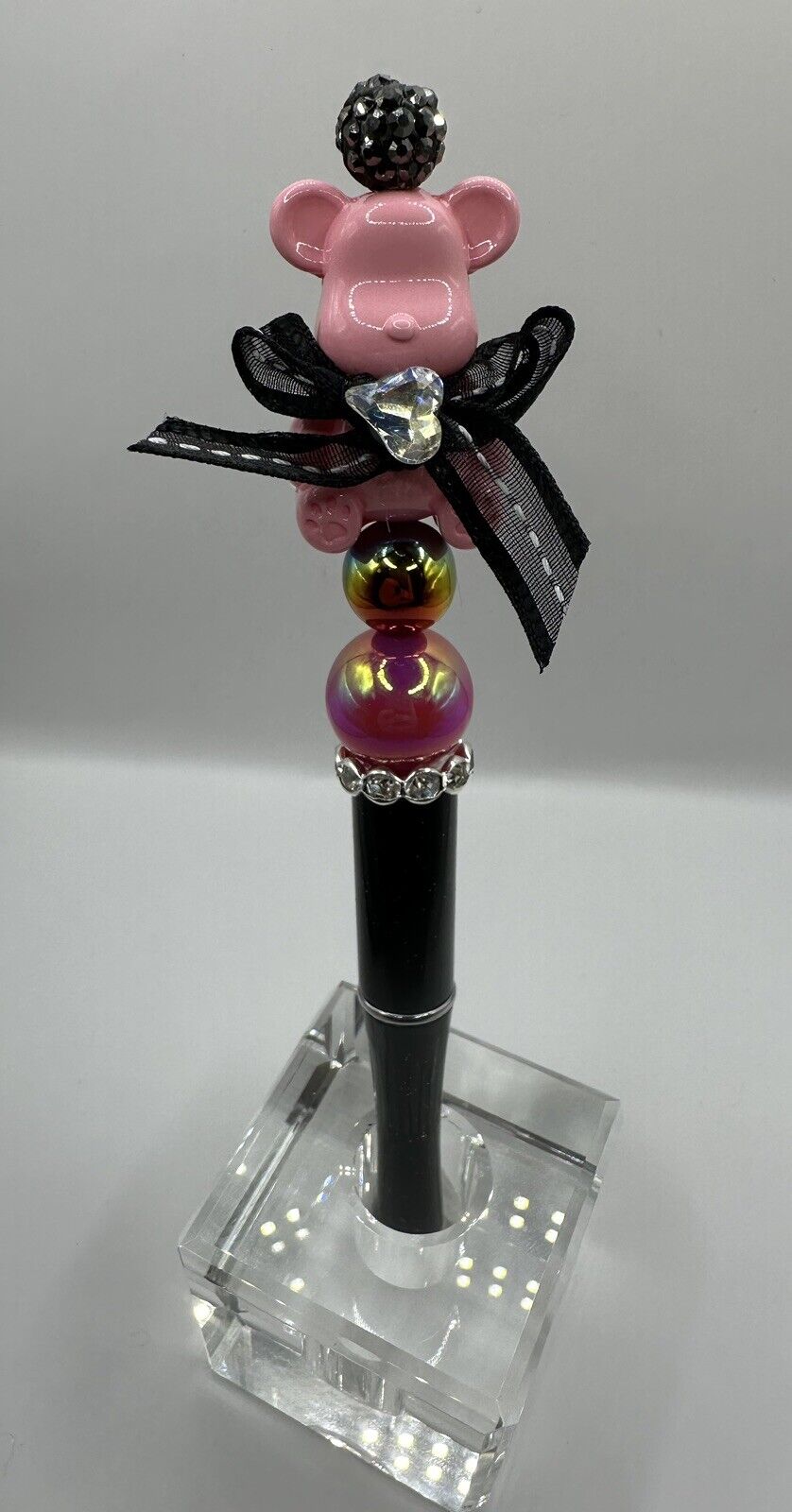 Pink Teddy Beaded Pen , Handmade, One Of A Kind