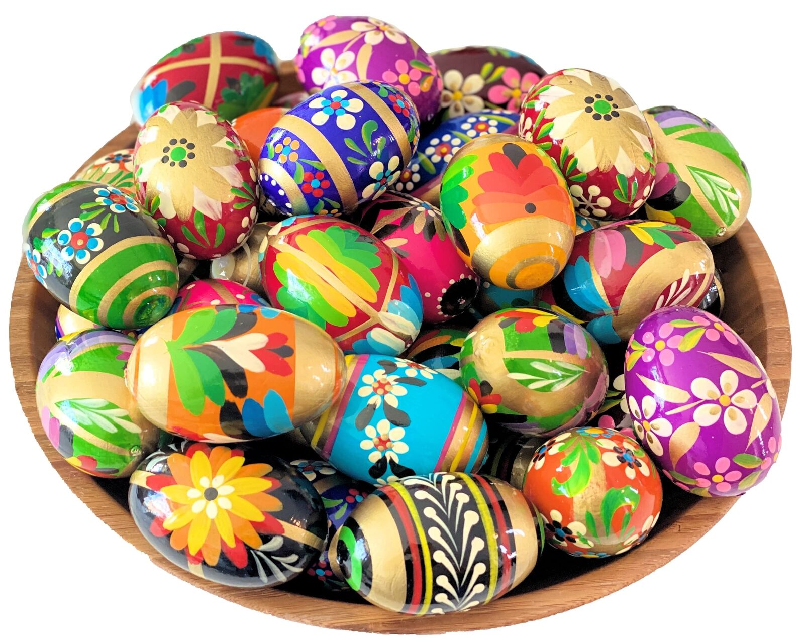 Set of 6 Polish Large Handpainted Wooden Eggs Pisanki Decorative Eggs for Easter