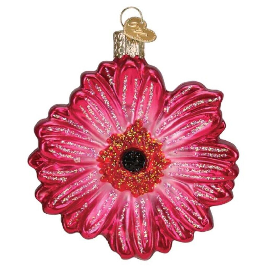 Old World Christmas Gerbera Daisy Glass Ornament FREE BOX 3.7 inch Red 36324