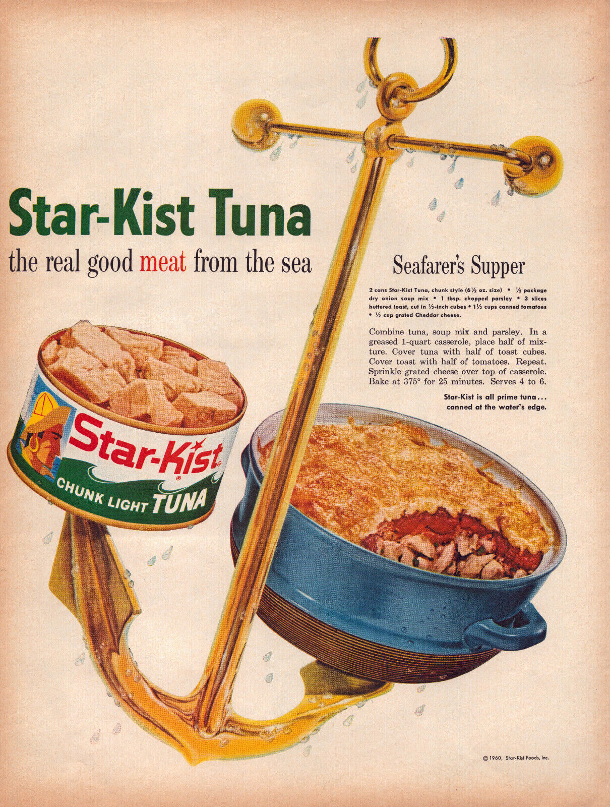 A7 1960 Vintage Print Ad Star Kist Tuna  Seafarer\'s Supper Resipe Boat Anchor