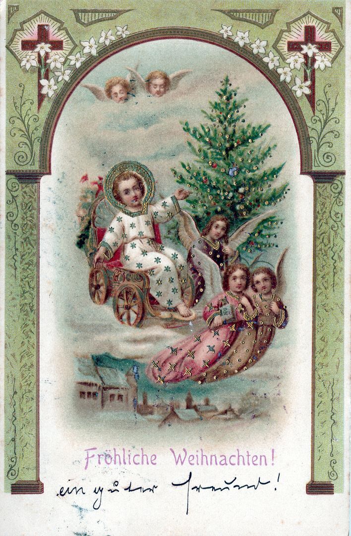 CHRISTMAS - Angels Frohliche Weihnachten Merry Christmas Postcard-udb (pre 1908)