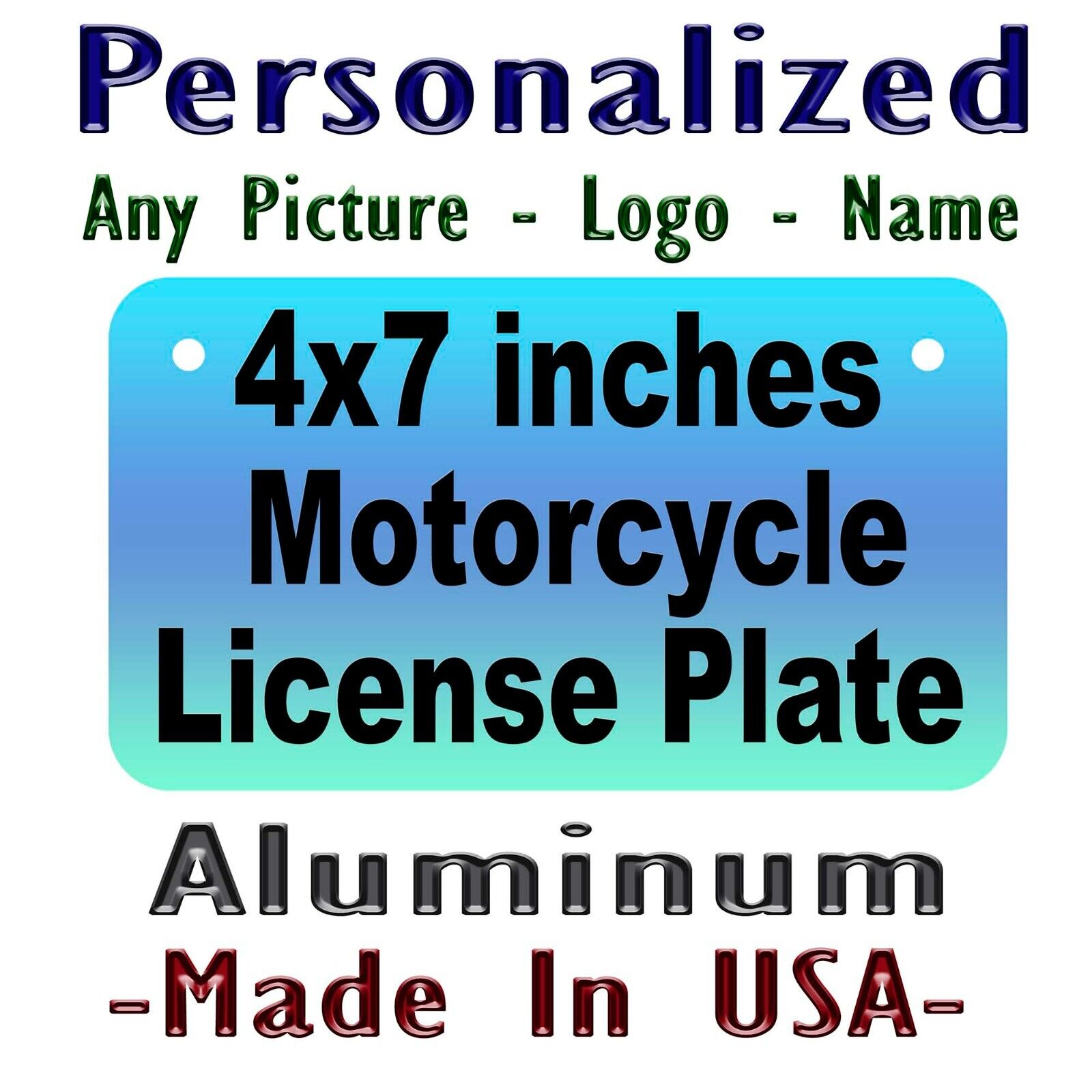 Personalized Motorcycle License Plate Any Logo - Text - Picture