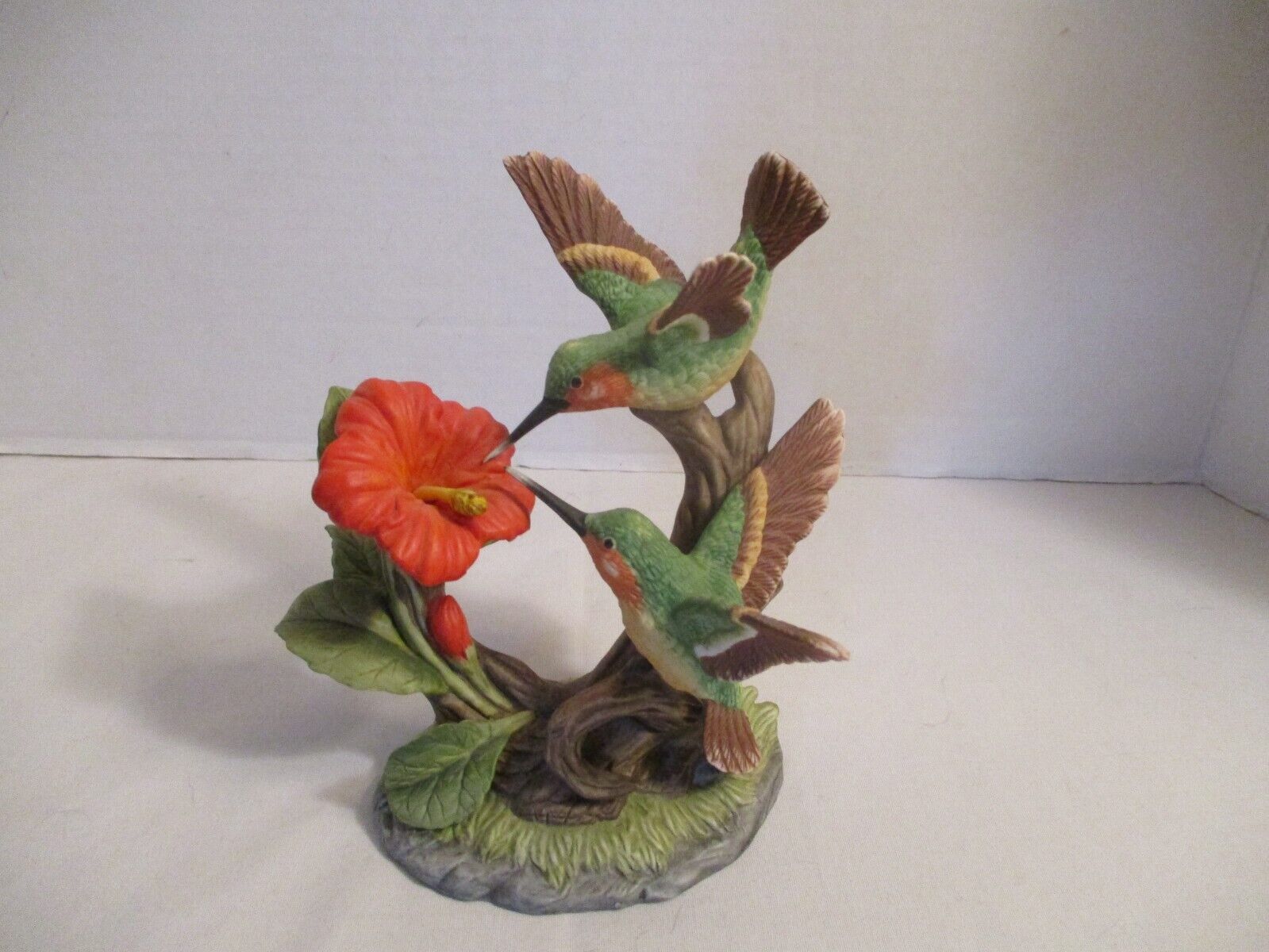 Ruby Throated Hummingbirds with Hibiscus Porcelain Bisque Figurine H2