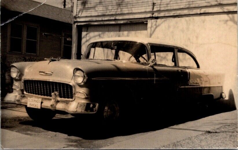 RPPC Postcard View of 1955 Chevy Bel Air Front Plate Read El Dorado Kansas 12255