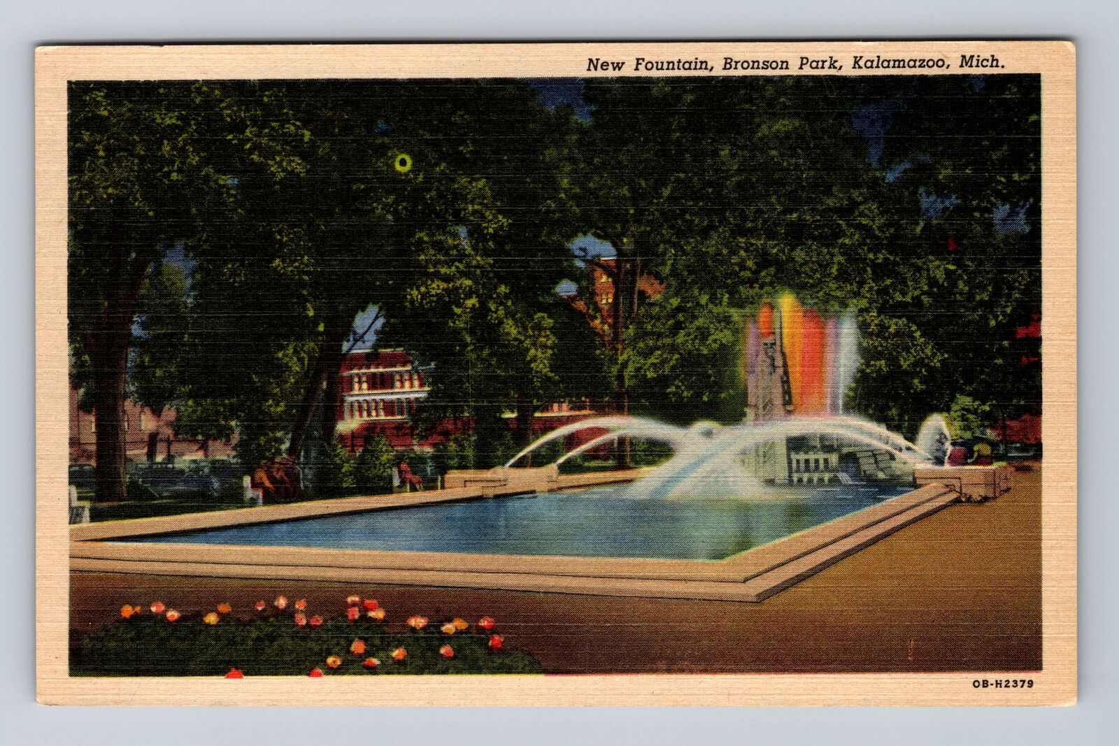 Kalamazoo MI-Michigan, Bronson Park, New Fountain, Souvenir Vintage Postcard