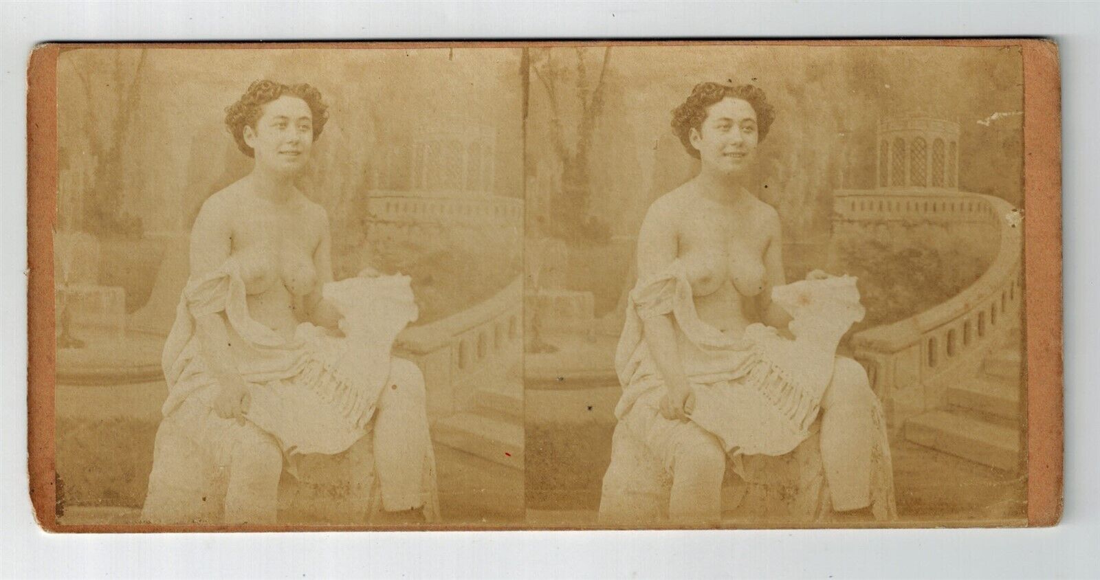 u06 Stereoview albumen photo stereo card nude woman original old 1870-1890s