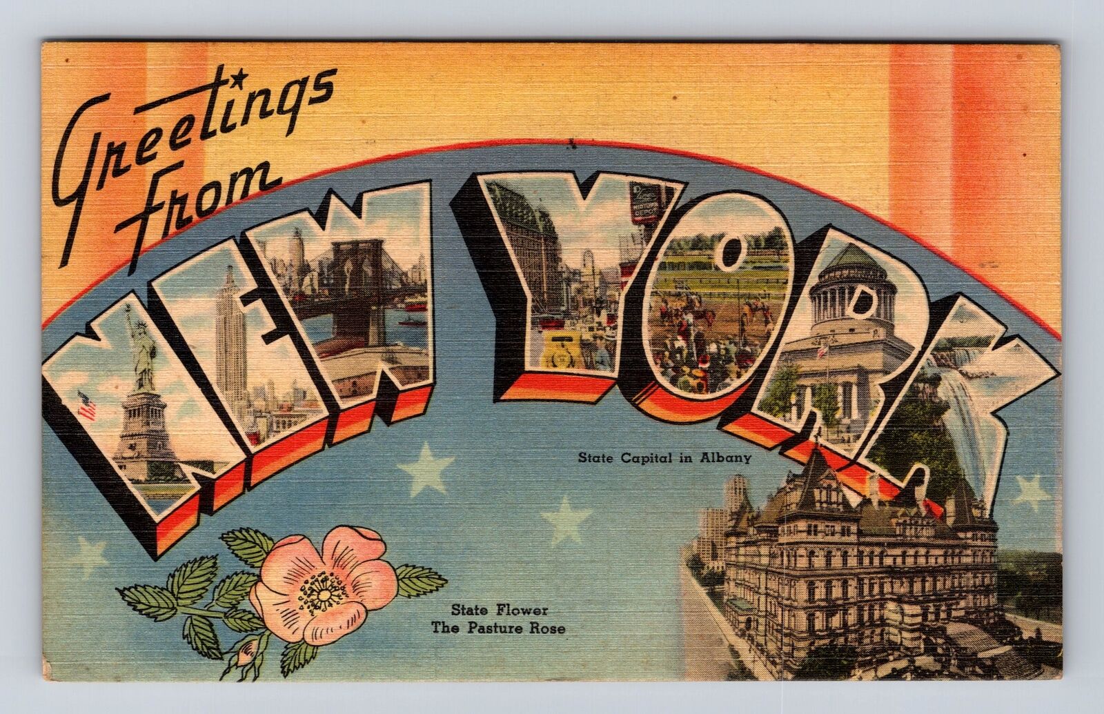 LARGE LETTER Greetings For New York, State Captiol, Vintage c1945 Postcard