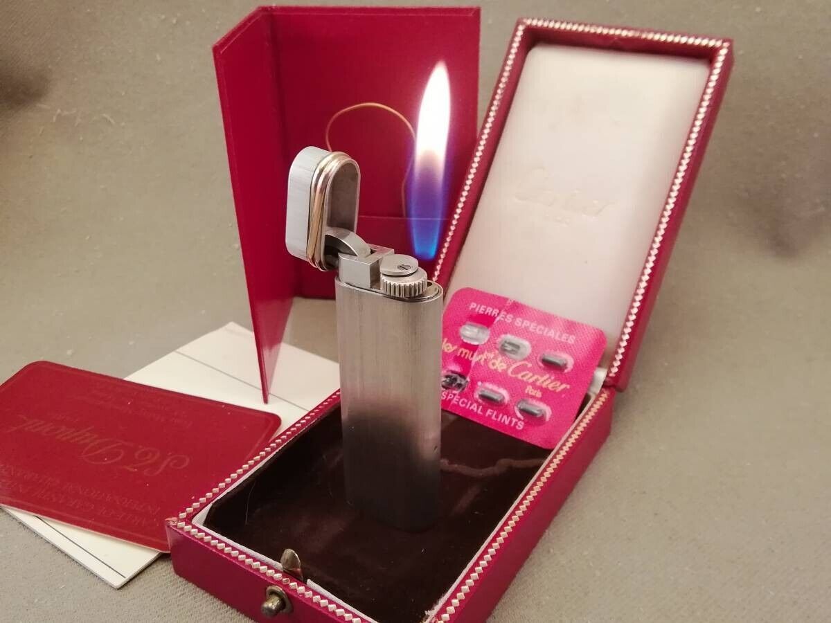 Cartier Gas Lighter Trinity Silver Hairline with box