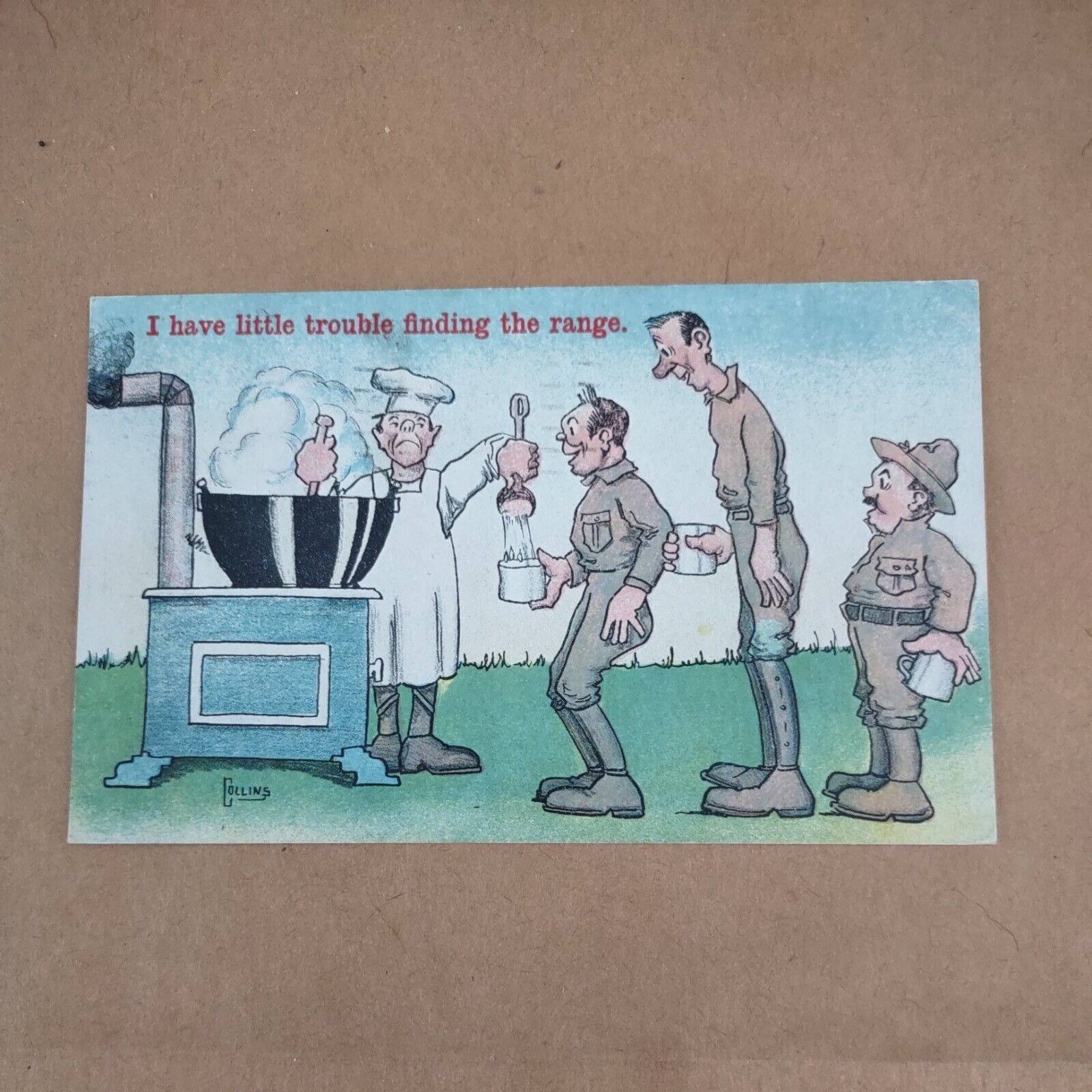 ANTIQUE WWI ARMY POSTCARD BY COLLINS WRITING RARE