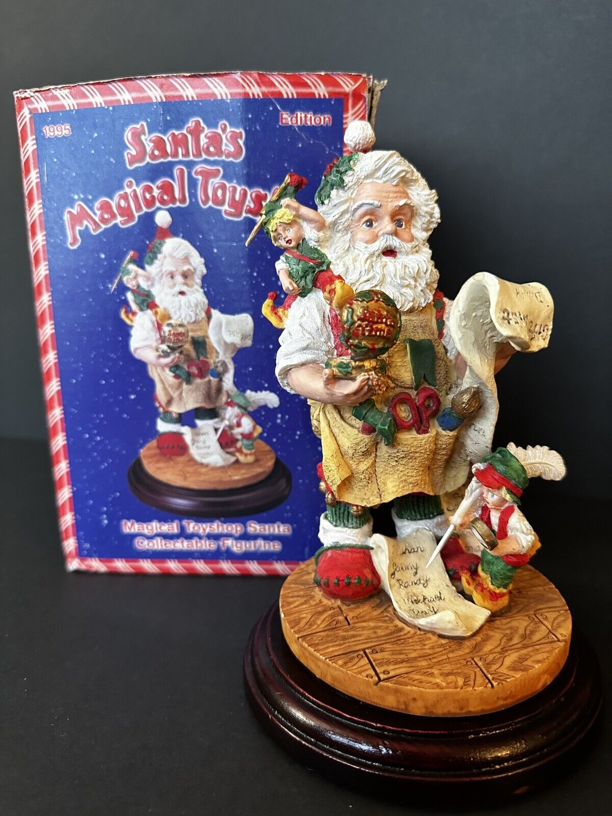 Santa\'s Magical Toy shop 1995 Cheryl Ann Christmas Figurine-Elves & List In Box