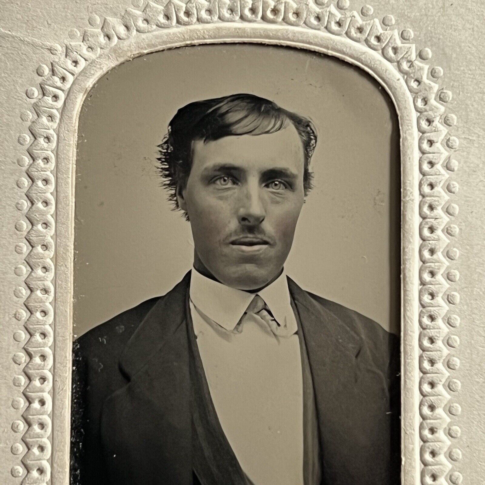 Antique Tintype Photograph Charming Dapper Man Great Hair