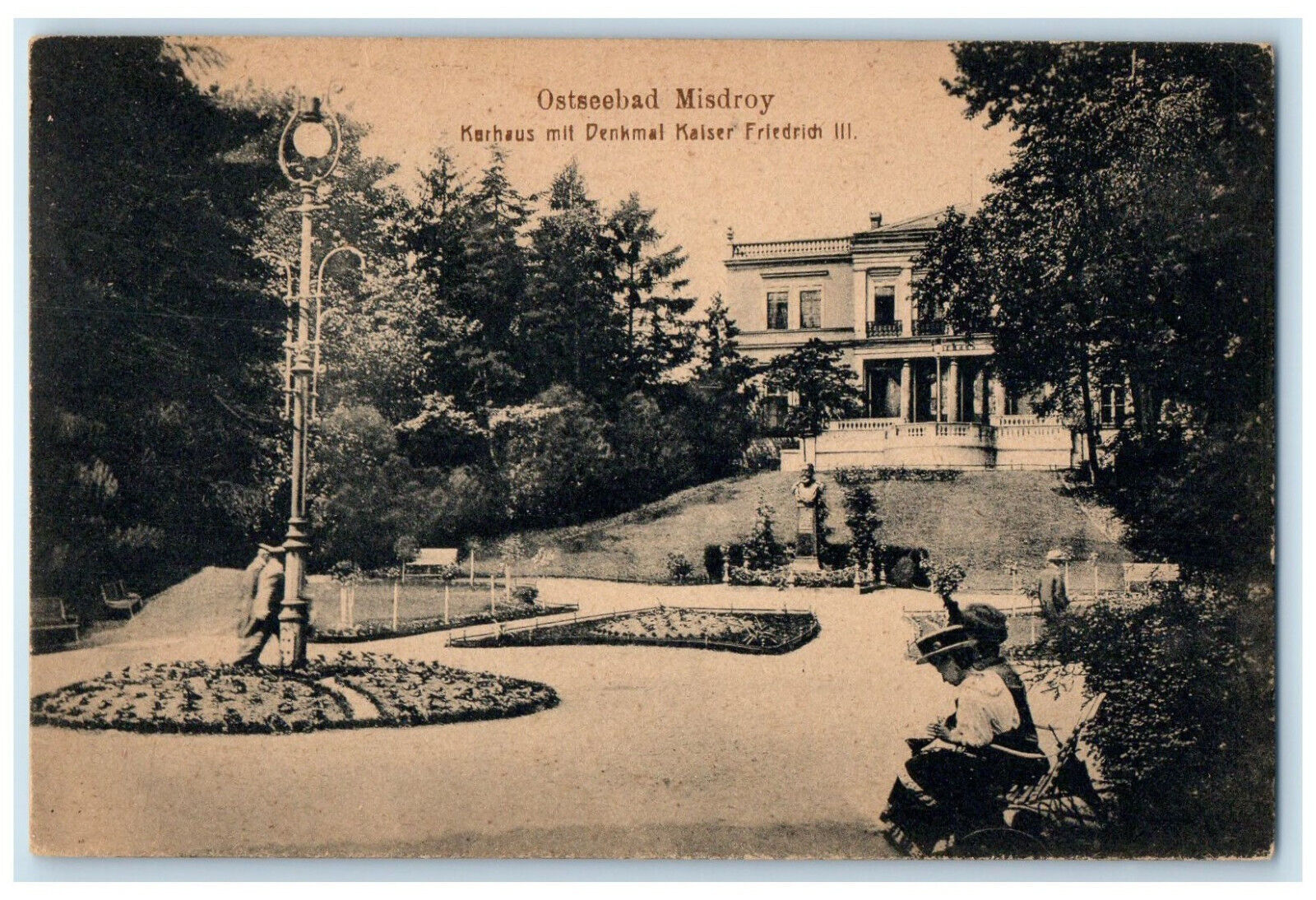 1910 Sea Resort of Misdroy Karhaus Kaiser Friedrich III Statue Poland Postcard
