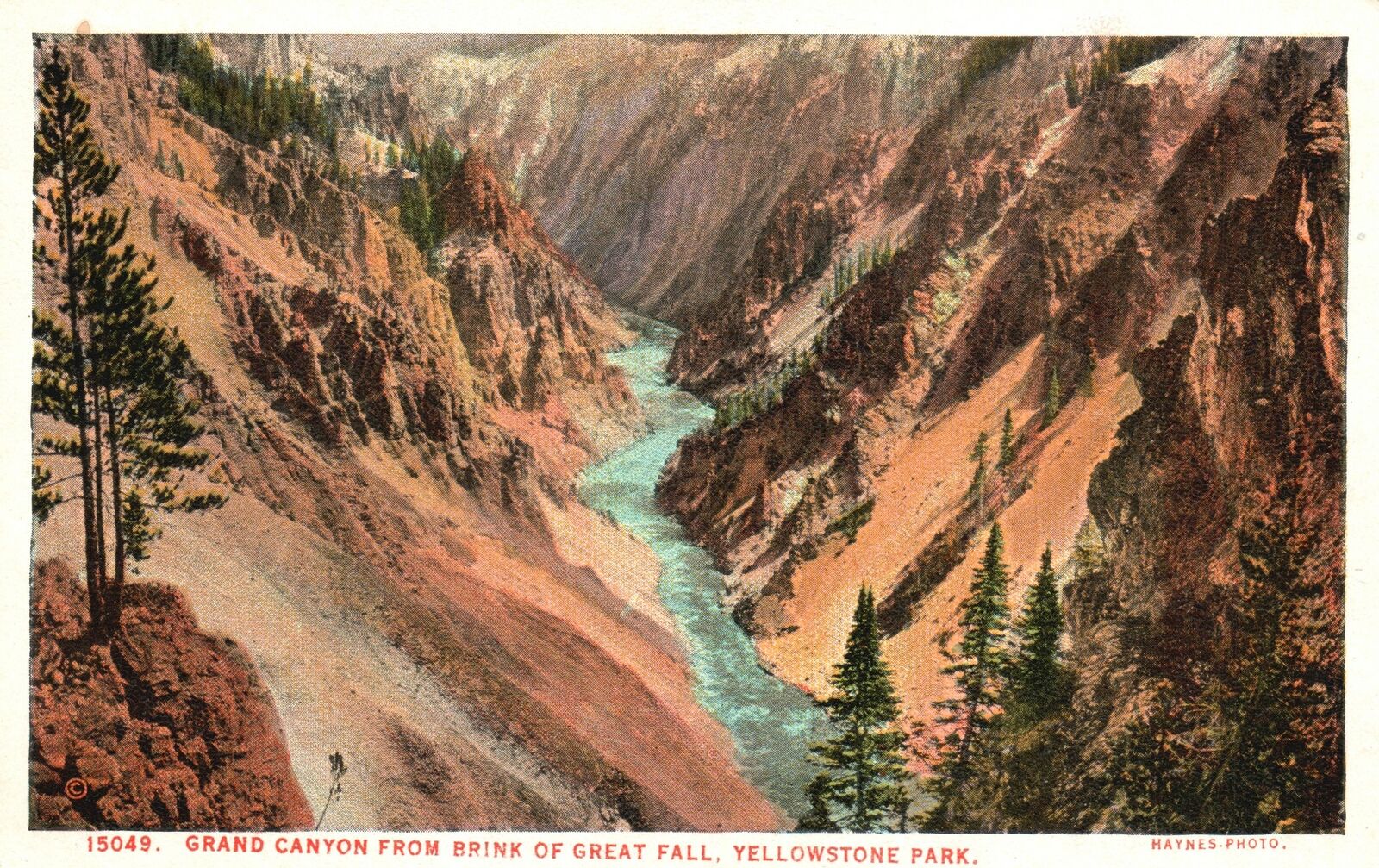 Vintage Postcard Grand Canyon From Brink Of Great Fall Yellowstone Park Wyoming