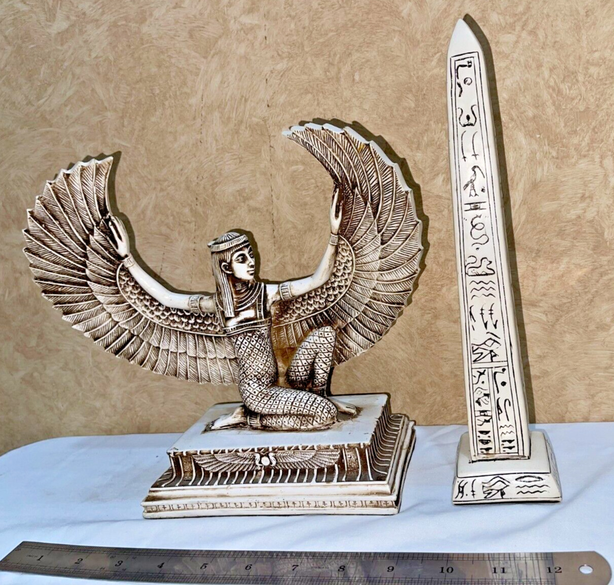 2x antiques: Isis Open Wings God Of Motherhood Kneeling + Obelisk King Ramses