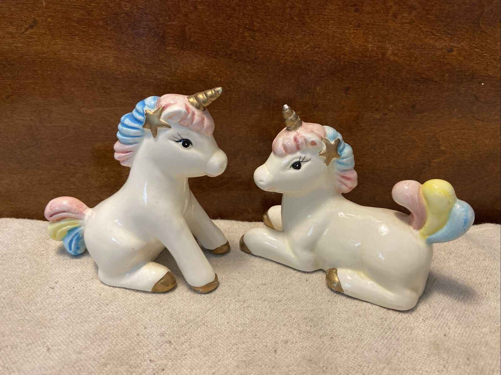 Pair Young’s Inc. White W/Rainbow Accents Ceramic Unicorn Figurines