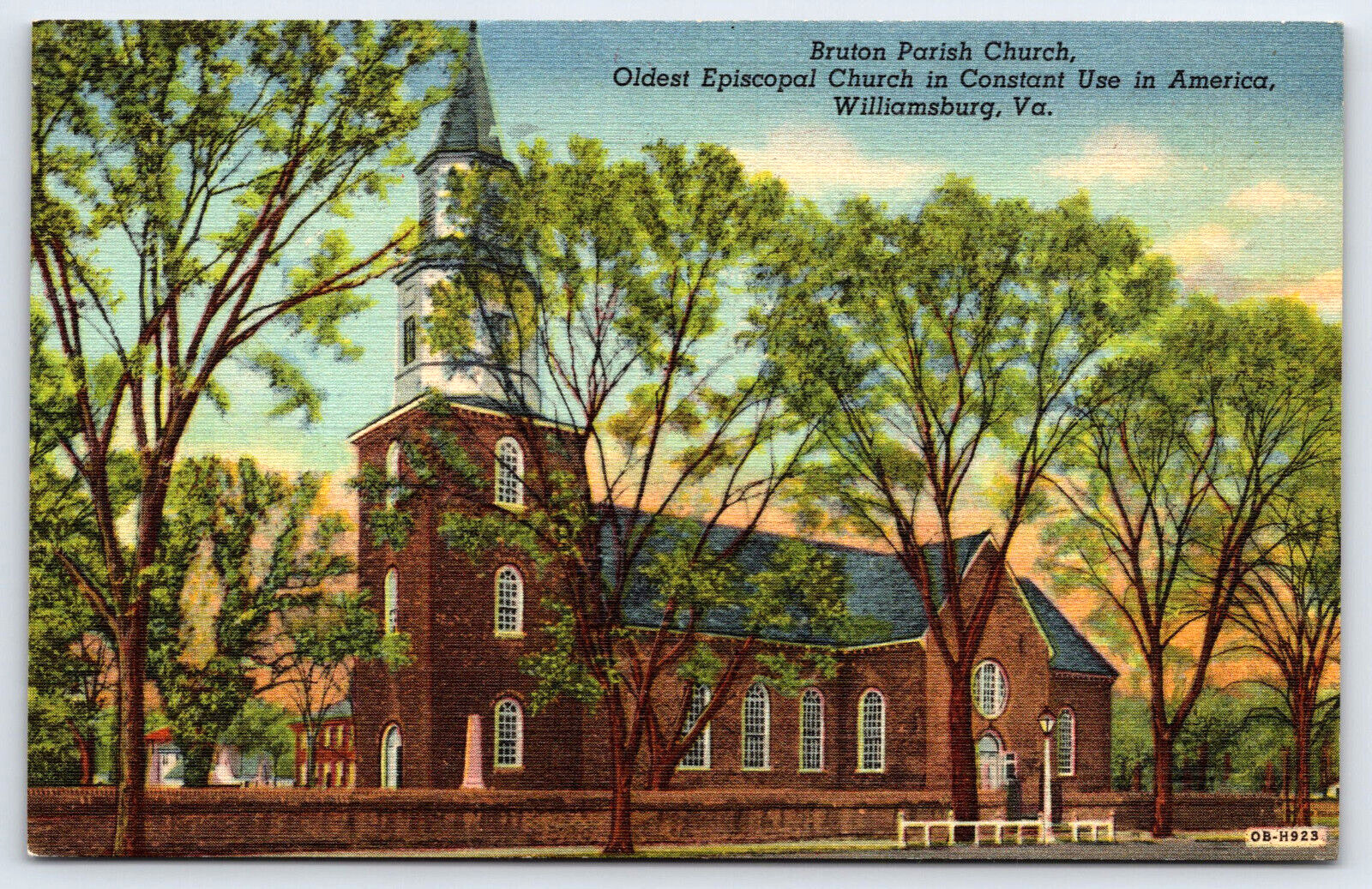 Williamsburg VA-Virginia, Bruton Parish Episcopal Church, Vintage Linen Postcard