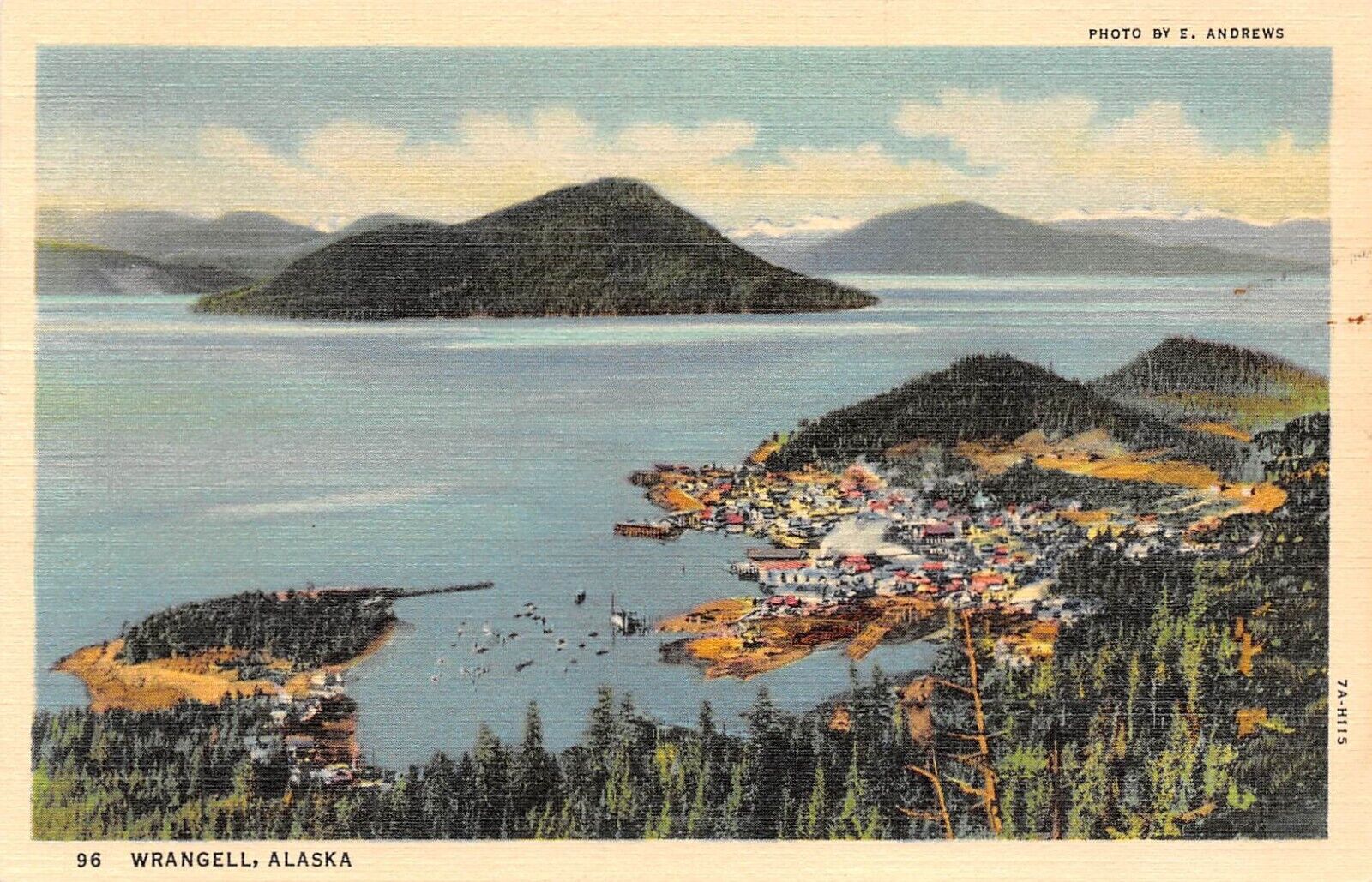 D0117 Aerial View, Wrangell, Alaska - 1937 Teich Linen Postcard No. 7A-H115