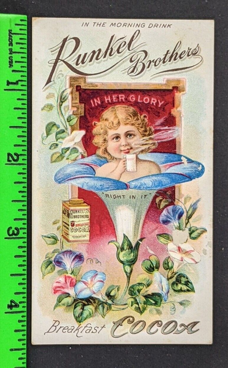 Vintage 1890 Runkel Brothers Chocolate Cocoa E-UNC Candy Card