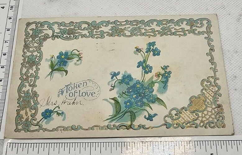 Antique Ephemera Postcard Posted 1907 Embossed flowers  Franklin 1c stamp Rare 