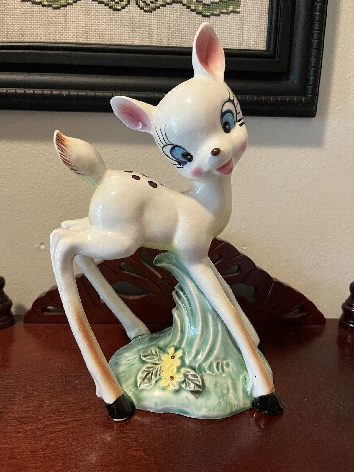 Vintage 1950\'s White Deer Fawn Long Legs Kitschy Figurine Ceramic Japan