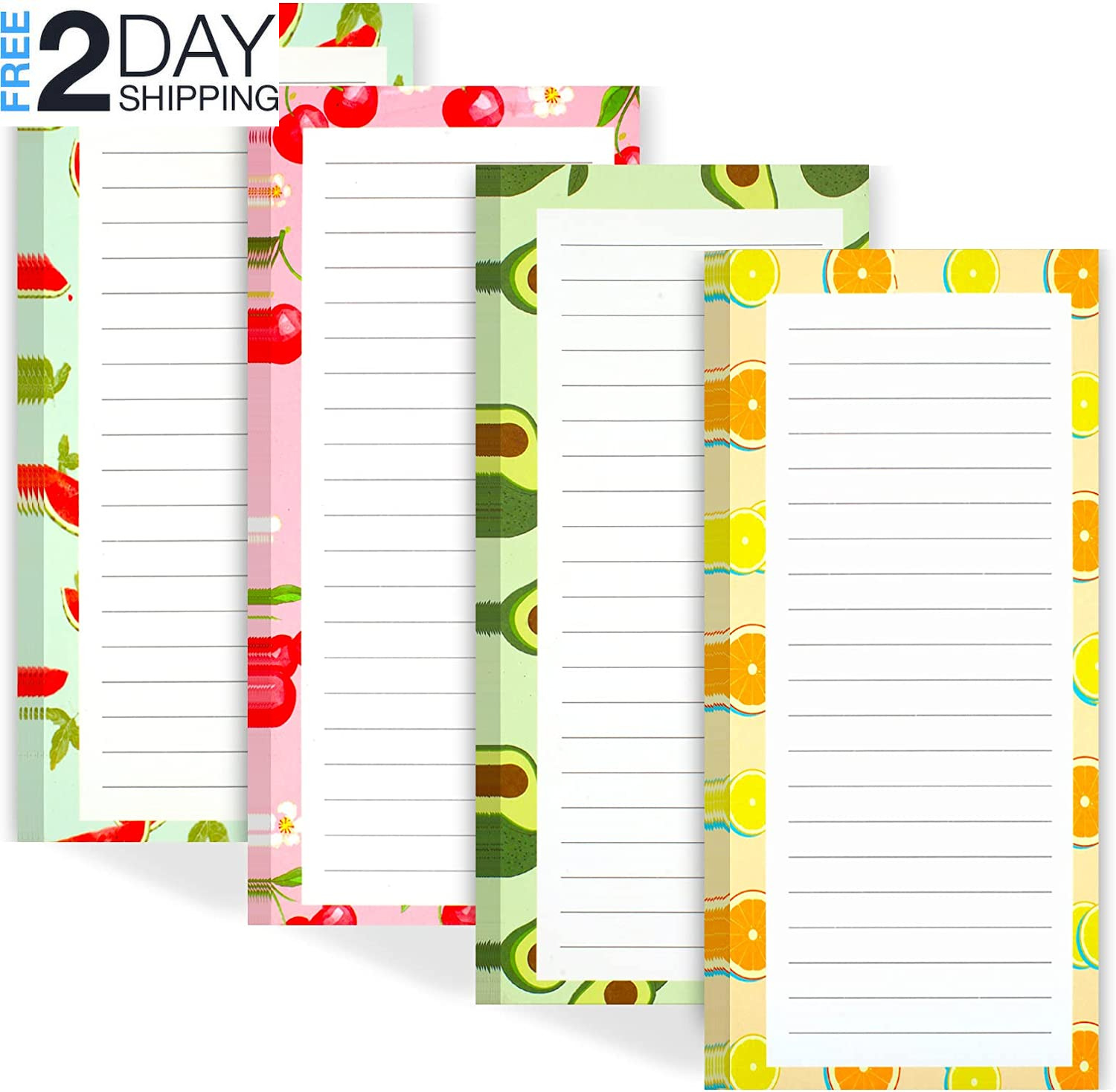 4 Pack Magnetic Notepads for Refrigerator, Grocery List Magnet Pad for Fridge, F