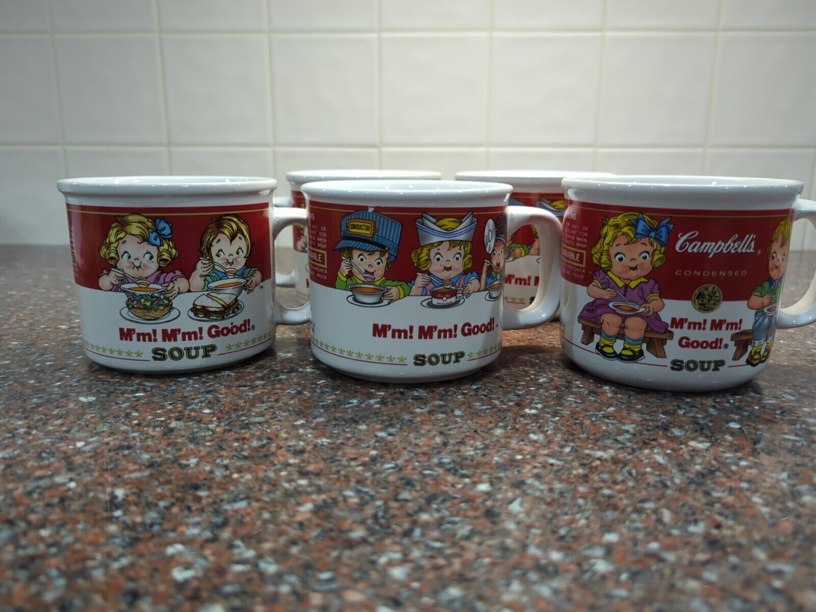Vintage Campbells Soup Mugs 14oz Set Of 5 2 Pairs Matching 1 Single 1991, 1993