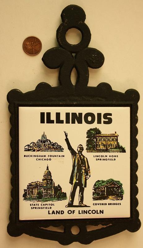 1960s Era Illinois Land of Abraham Lincoln Home Springfield Chicago trivet # 1--