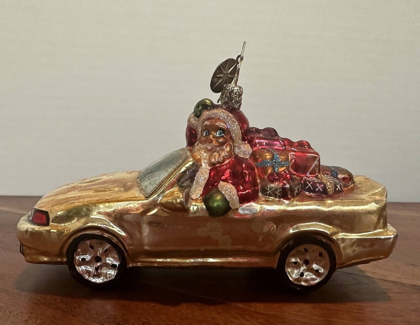 Christopher Radko Gold Ford Mustang Santa Christmas Tree Ornament