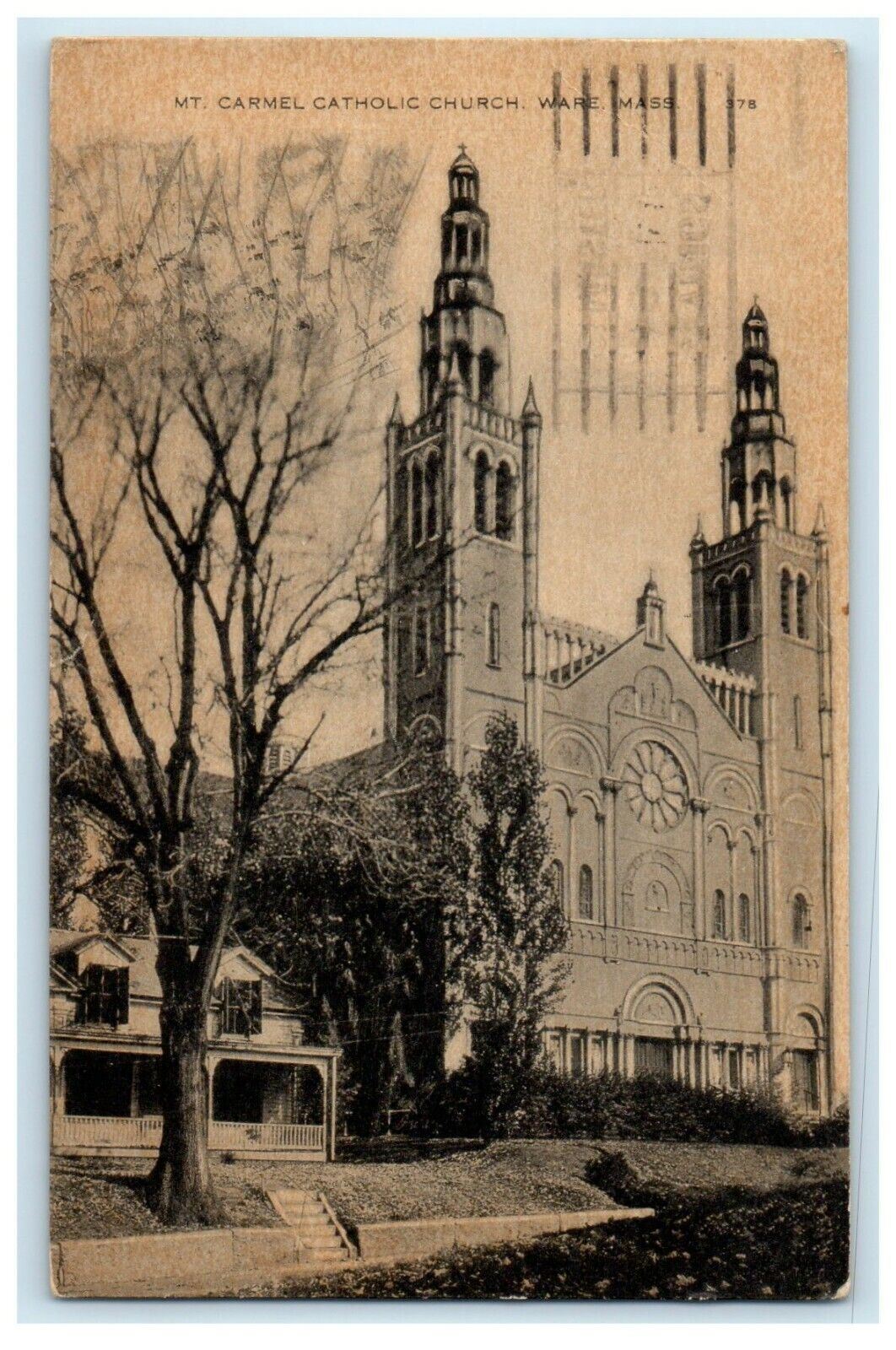 1937 Mt. Carmel Catholic Church Ware Massachusetts MA Posted Vintage Postcard