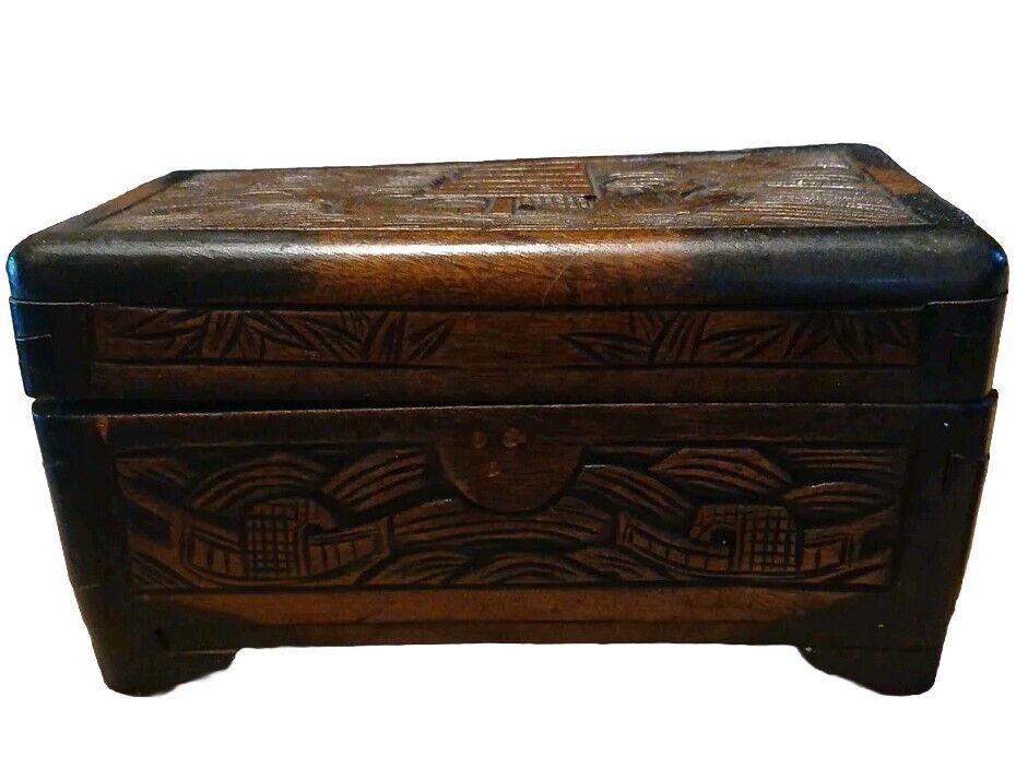 vintage hand carved wooden box