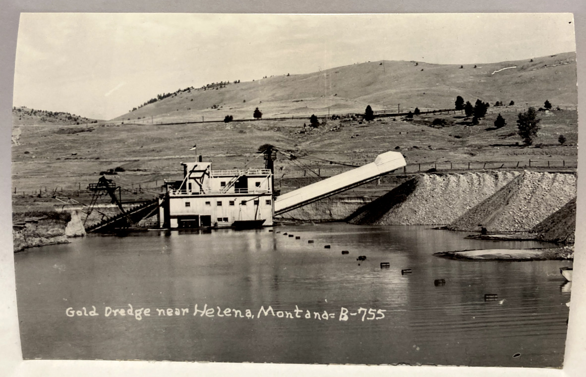 RPPC Gold Dredge near Helena, Montana MT Mining, Vintage Real Photo Postcard